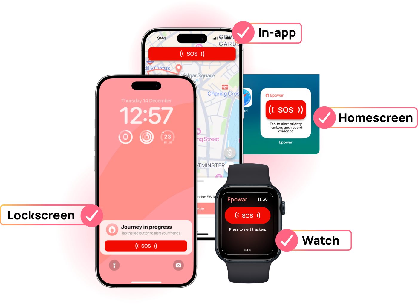 SOS on lock screen, home screen and watch