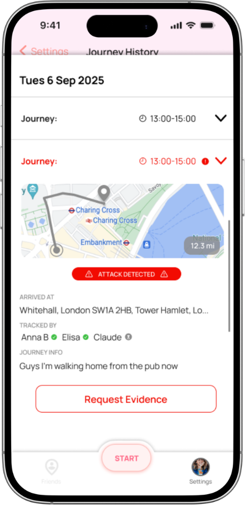 Journey history and evidence view in-app